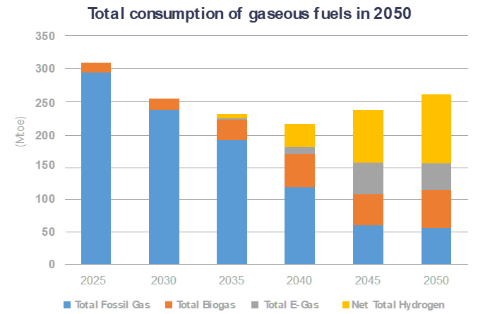 total consumption of gaseous fuels in 2050